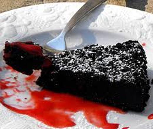 Chocolate beet cake strawberry sauce