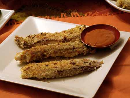 Baked Fish Sticks with Cocktail Sauce Recipe