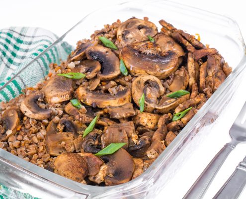 Kasha with onions and mushrooms