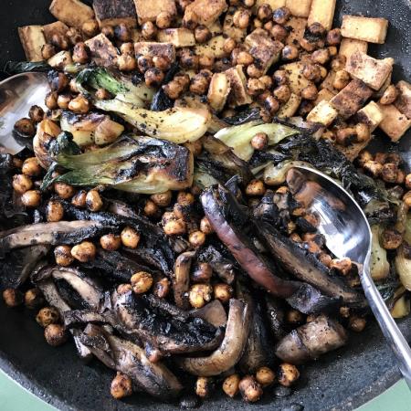 Tofu baby bokchoy portobello saute