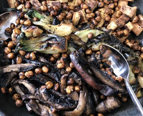 Tofu baby bokchoy portobello saute